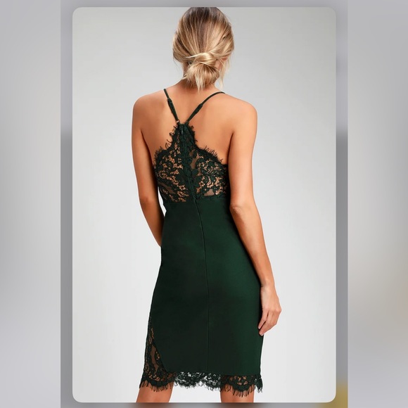 S - Lulu’s Only Want You Forest Green Lace Bodycon Midi Dress - Picture 9 of 9
